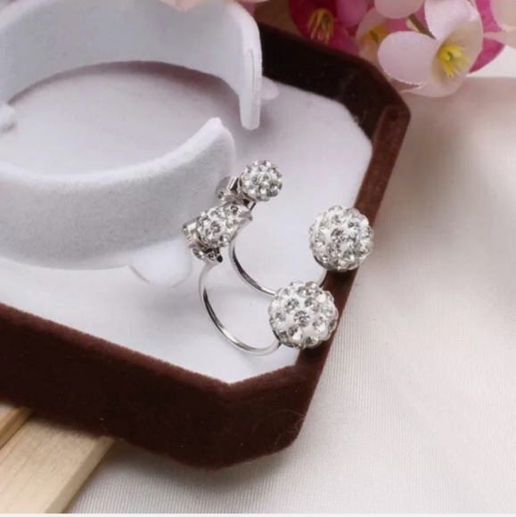 New Double Crystal Ball 925 Silver Earrings. - Picture 8 of 15